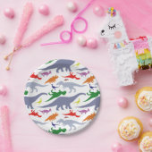 Kleurrijk dinosauruspatroon (licht) papieren bordje (Feest)