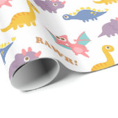 kleurrijk dinosauruspatroon voor kinderen cadeaupapier (Rol Hoek)
