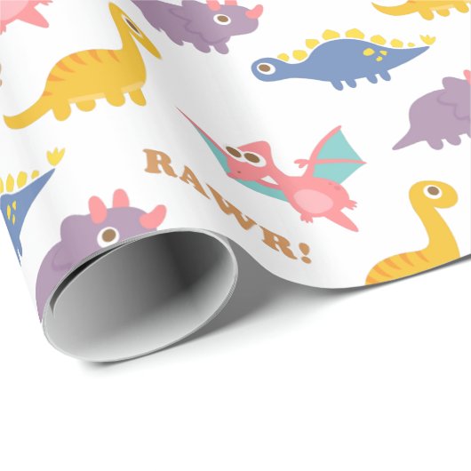 kleurrijk dinosauruspatroon voor kinderen cadeaupapier (Rol Hoek)