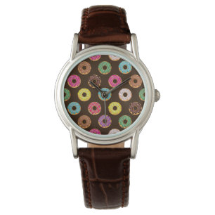 Kleurrijk Donut-patroon in chocolade Horloge