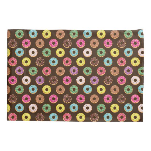 Kleurrijk Donut-patroon in chocolade Kussensloop (Achterkant)