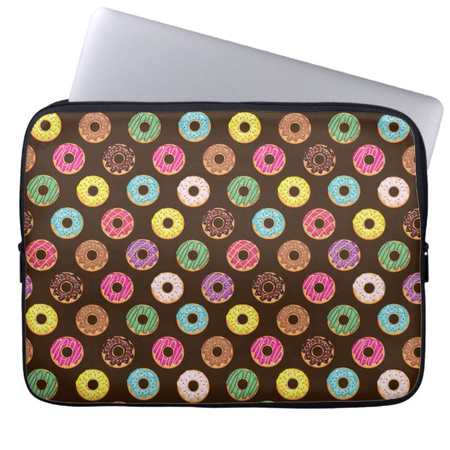 Kleurrijk Donut-patroon in chocolade Laptop Sleeve (Voorkant)