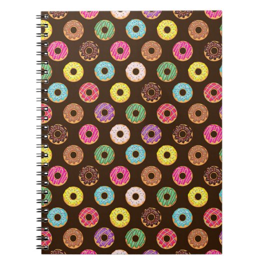 Kleurrijk Donut-patroon in chocolade Notitieboek (Voorkant)