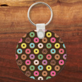Kleurrijk Donut-patroon in chocolade Sleutelhanger (Voorkant)