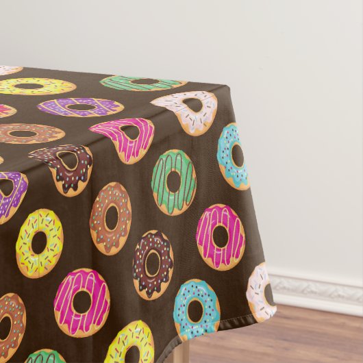 Kleurrijk Donut-patroon in chocolade Tafelkleed (Voorbeeld)