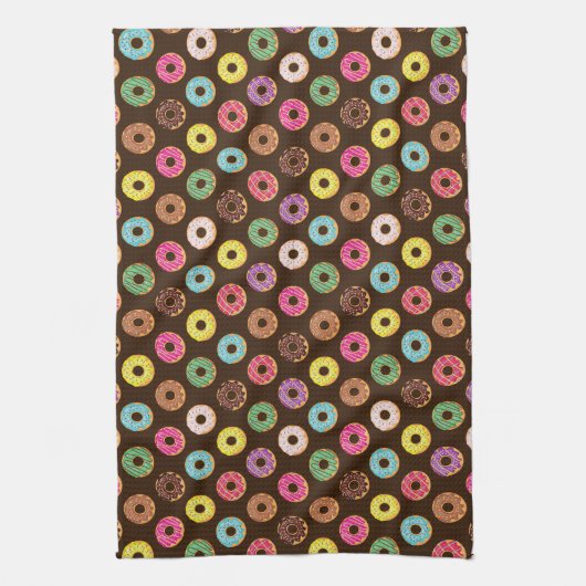 Kleurrijk Donut-patroon in chocolade Theedoek (Verticaal)