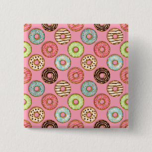 Kleurrijk Donut Patroon Malle Zoete Snoepjes Vierkante Button 5,1 Cm