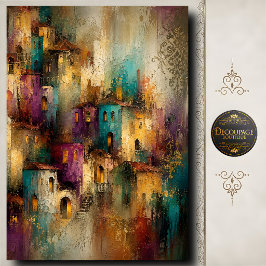 Kleurrijk dorpsdecoupage mediterraan kunstwerk tissuepapier