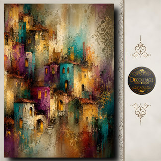 Kleurrijk dorpsdecoupage mediterraan kunstwerk tissuepapier