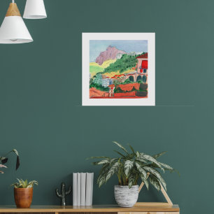 Kleurrijk dorpslandschap op een heuvel Kunstprint Poster