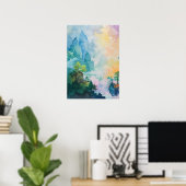 Kleurrijk Dreamscape met bomen en bergen Poster (Thuiskantoor)
