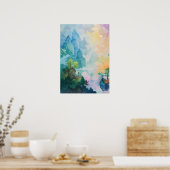 Kleurrijk Dreamscape met bomen en bergen Poster (Keuken)