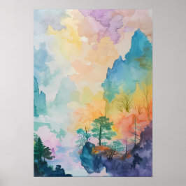 Kleurrijk Dreamscape met bomen en bergen Poster