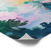 Kleurrijk Dreamscape met bomen en bergen Poster (Hoek)