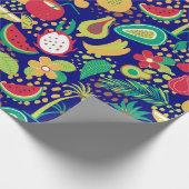 Kleurrijk driefocuspatroon van vruchten en bloemen cadeaupapier (Hoek)