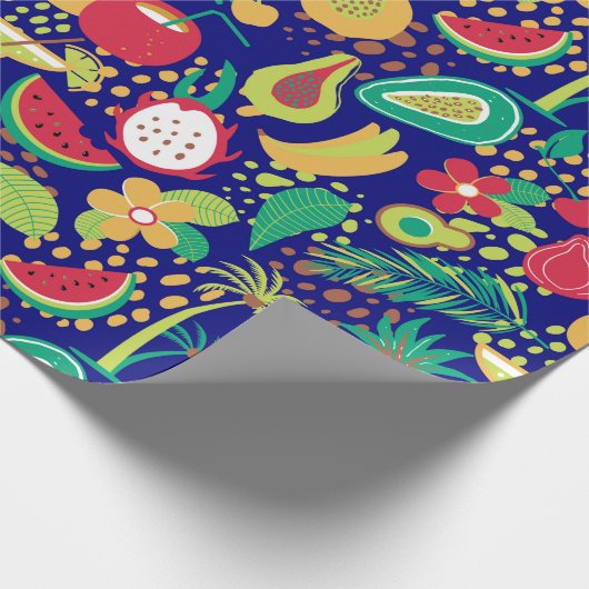 Kleurrijk driefocuspatroon van vruchten en bloemen cadeaupapier (Hoek)