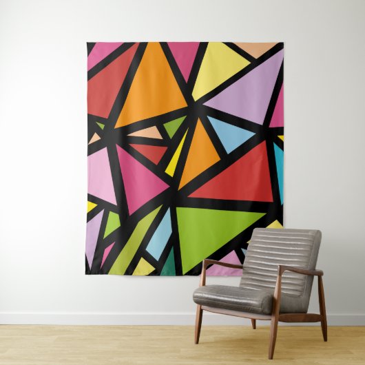 Kleurrijk driehoekspatroon 3 wandkleed (In situ)
