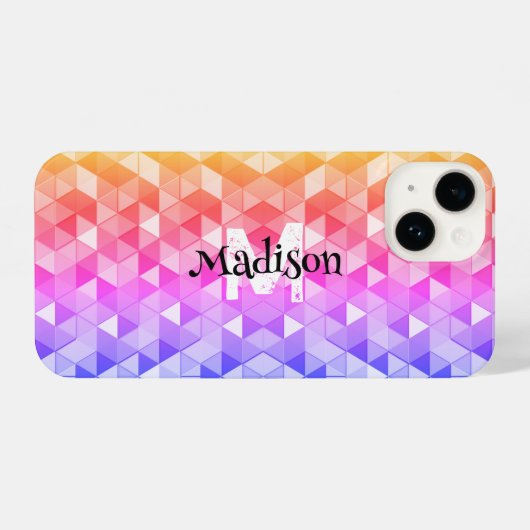 Kleurrijk driehoeksretro geometriepatroon Monogram iPhone Hoesje (Achterkant horizontaal)