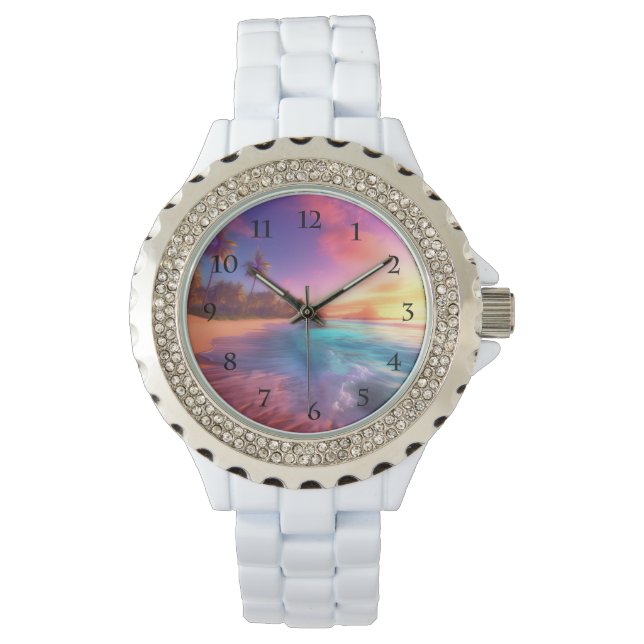 Kleurrijk dromerig strand horloge (Voorkant)