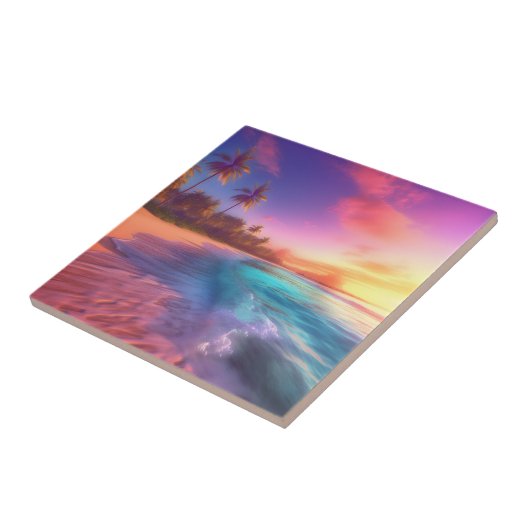 Kleurrijk dromerig strand tegeltje (Zijkant)