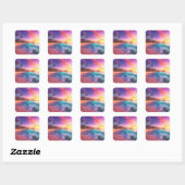 Kleurrijk dromerig strand vierkante sticker (Vel)