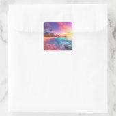 Kleurrijk dromerig strand vierkante sticker (Tas)