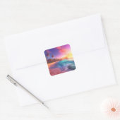 Kleurrijk dromerig strand vierkante sticker (Envelop)