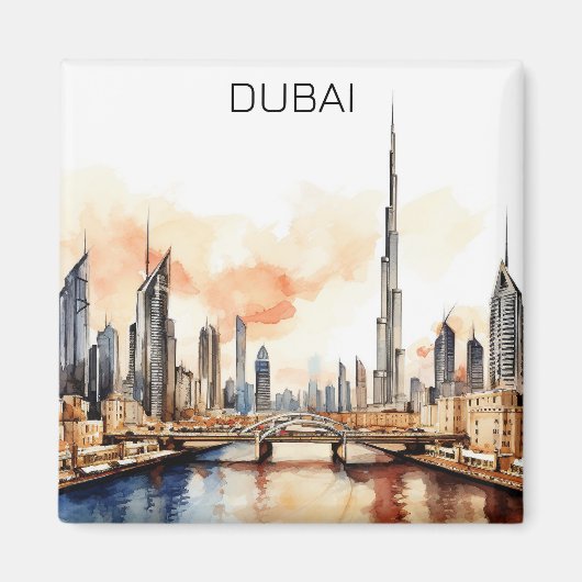 Kleurrijk Dubai VAE Aquarel  Magneet (Voorkant)