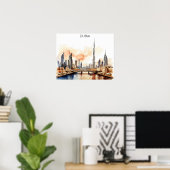 Kleurrijk Dubai VAE Aquarel  Poster (Thuiskantoor)