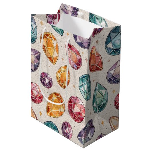 Kleurrijk edelsteenpatroon (1) medium cadeauzakje (Voorkant Gekanteld)