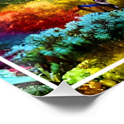 Kleurrijk eenhoornpaard in het bos-46567 perfect poster (Hoek)