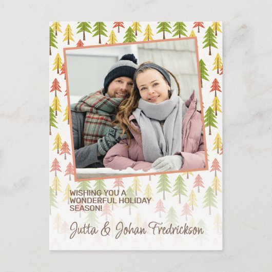 Kleurrijk Eenvoudig Rustiek Bos Pinetree Art Patro Briefkaart (Voorkant)