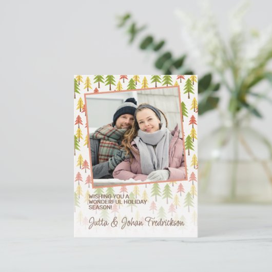 Kleurrijk Eenvoudig Rustiek Bos Pinetree Art Patro Briefkaart (Staand voorkant)