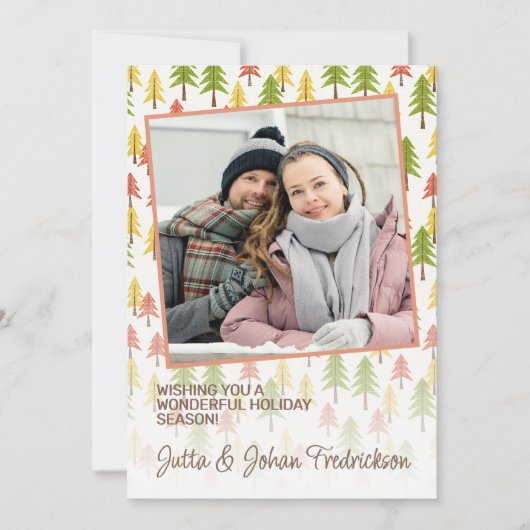 Kleurrijk Eenvoudig Rustiek Bos Pinetree Art Patro Feestdagenkaart (Voorkant)
