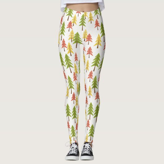 Kleurrijk Eenvoudig Rustiek Bos Pinetree Art Patro Leggings (Voorkant)