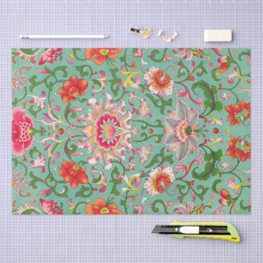 Kleurrijk Elegant Aziatisch Bloemen Chinoiserie Pa Tissuepapier (Craft)