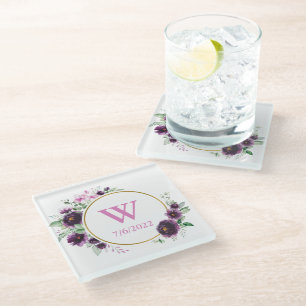 Kleurrijk Elegant Floral Monogram Glass Onderzette Glazen Onderzetter