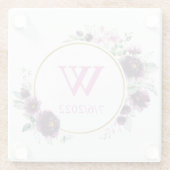 Kleurrijk Elegant Floral Monogram Glass Onderzette Glazen Onderzetter (Achterkant)