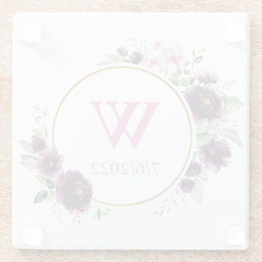 Kleurrijk Elegant Floral Monogram Glass Onderzette Glazen Onderzetter (Achterkant)