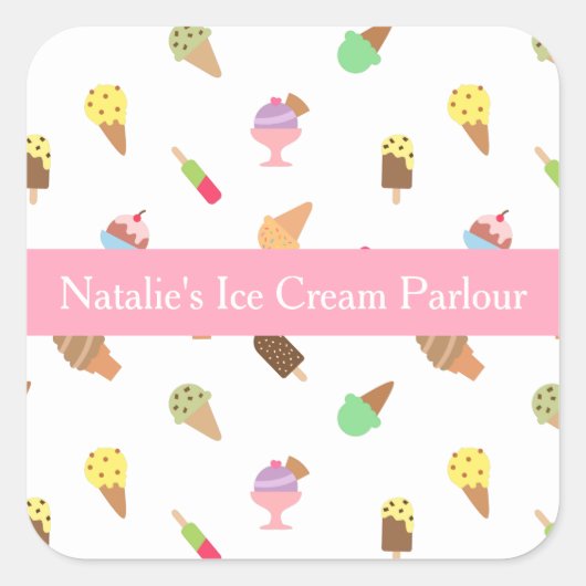 Kleurrijk, elegant, Ice Cream Parlor Business Vierkante Sticker (Voorkant)