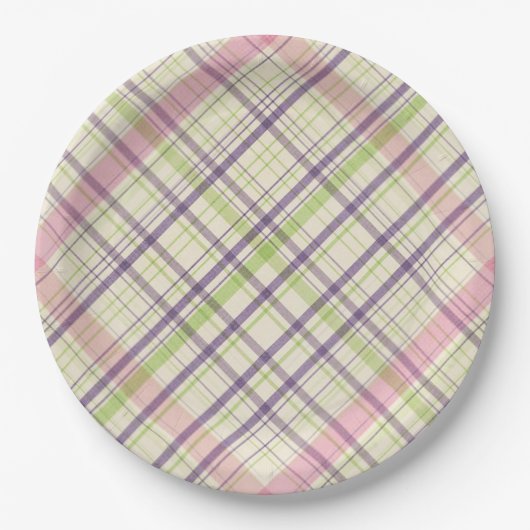 Kleurrijk Elegant pastel Retro Tartan Pset Patroon Papieren Bordje (Voorkant)
