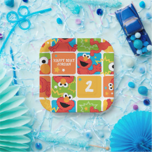Kleurrijk Elmo-rasterpatroon Papieren Bordje