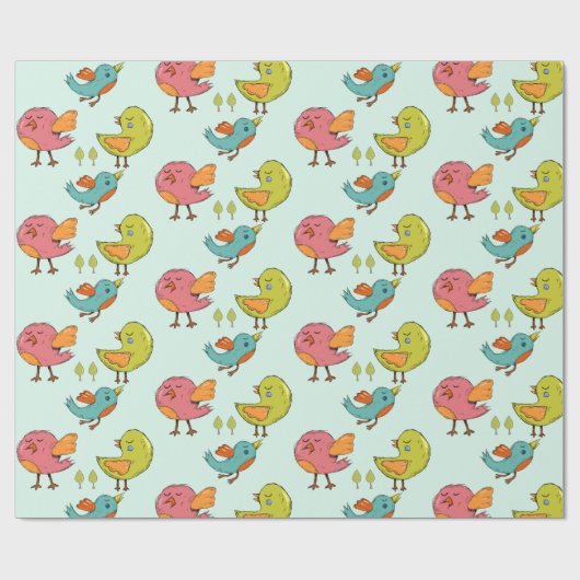 Kleurrijk en Cute Whimsical Birds Trio Pattern Cadeaupapier (Vlak)