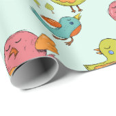 Kleurrijk en Cute Whimsical Birds Trio Pattern Cadeaupapier (Rol Hoek)