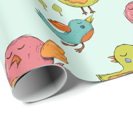 Kleurrijk en Cute Whimsical Birds Trio Pattern Cadeaupapier (Rol Hoek)