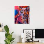 Kleurrijk en griezelig, schattig kattenportret poster (Thuiskantoor)