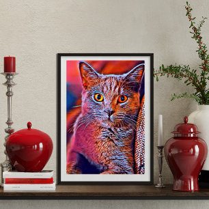 Kleurrijk en griezelig, schattig kattenportret poster