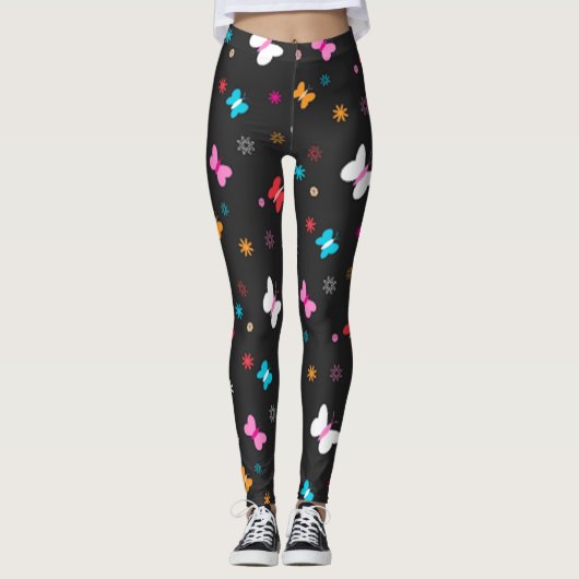 Kleurrijk en helder vlinderpatroon leggings (Voorkant)