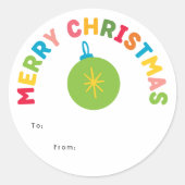 Kleurrijk en helder vrolijk kerstcadeau ronde sticker (Voorkant)