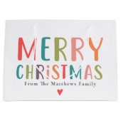 Kleurrijk en helder vrolijk kersthart groot cadeauzakje (Voorkant)